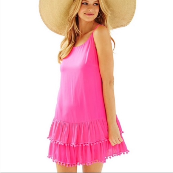 Lilly Pulitzer Dresses & Skirts - Lilly Pulitzer Hot pink tank dress with pom poms